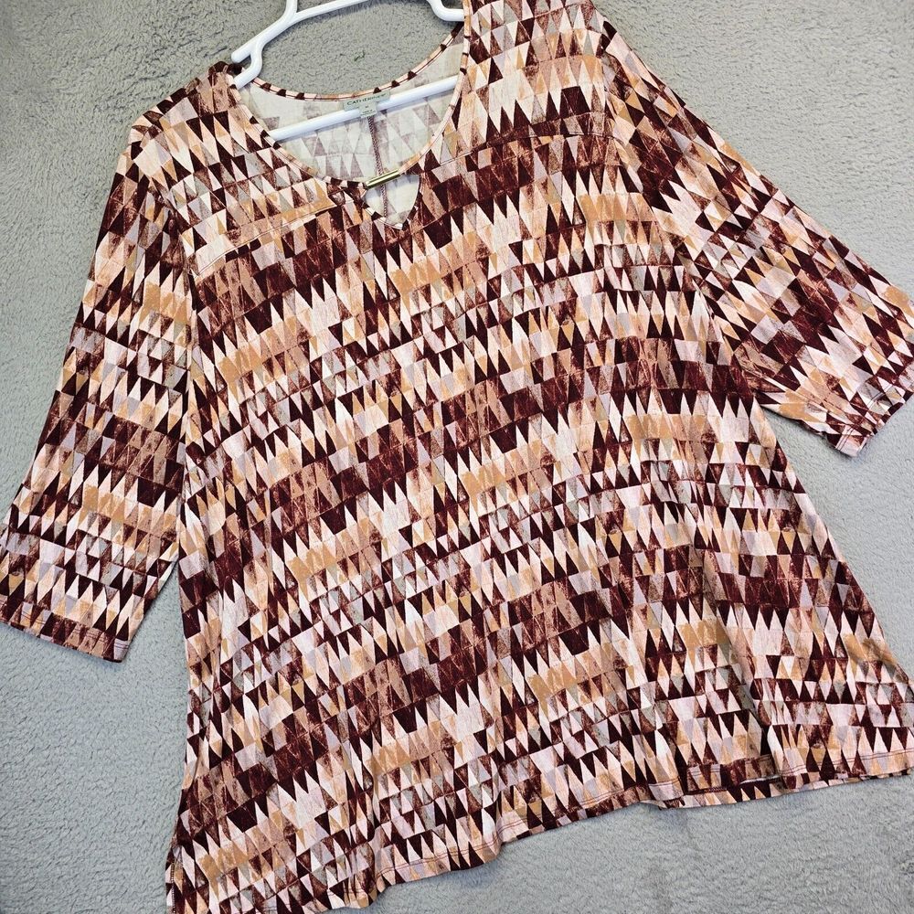 Catherines Top Womens Plus Size 3X Keyhole Neck Triangle Geometric Flowy Boho‎